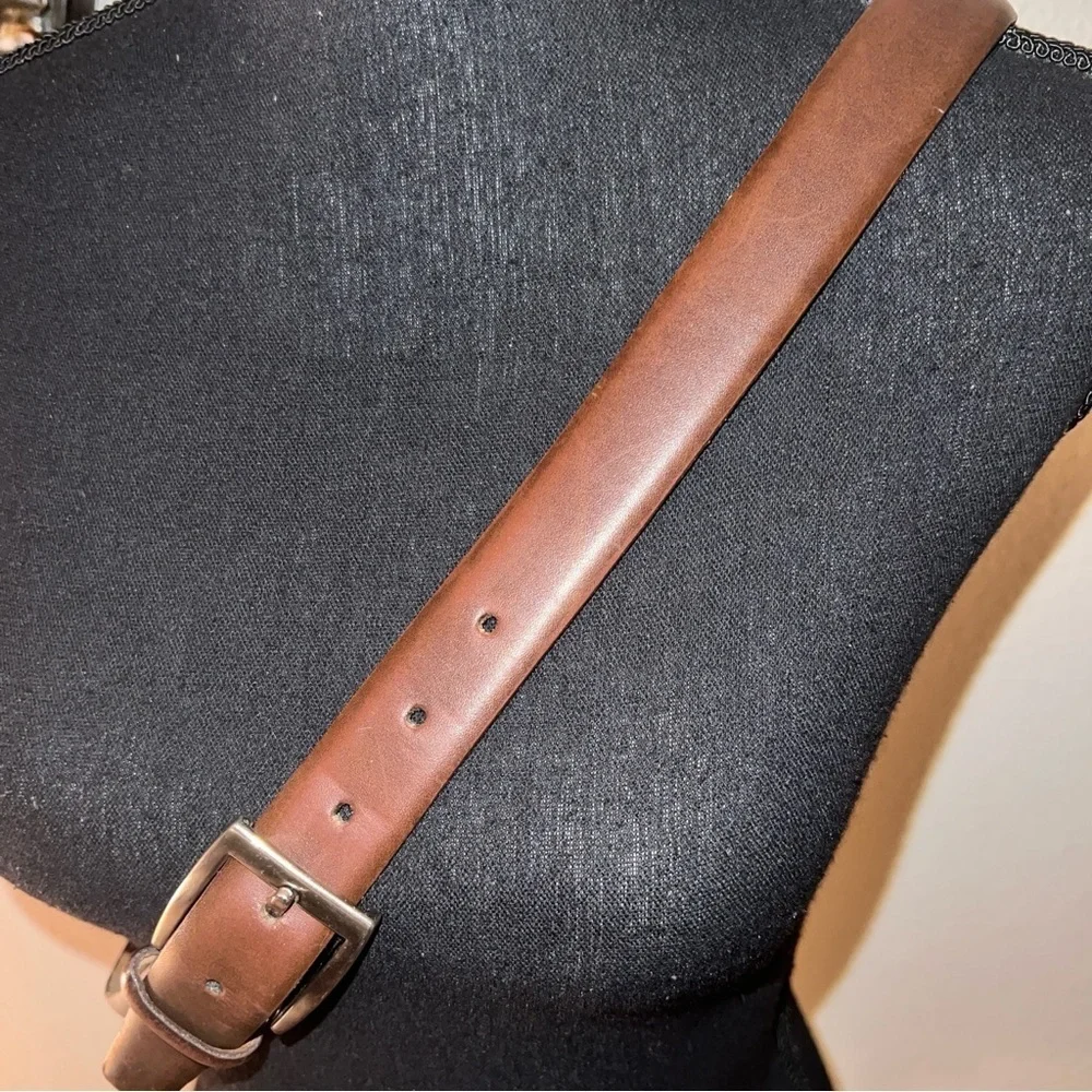 Jos. A Bank Men’s Brown Leather Dress Belt with Brushed Silver Square Buckle 38